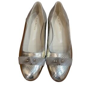 Mia Becar‎ Metallic Snake Embossed Ballet Flats  Suede Bow Accent Gold EU 37.5